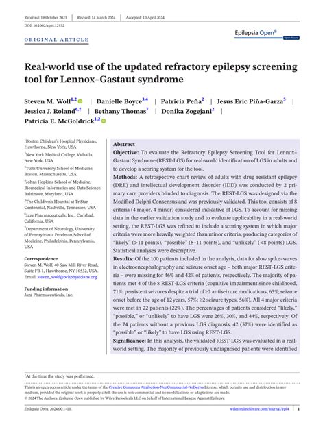 Pdf Realworld Use Of The Updated Refractory Epilepsy Screening Tool