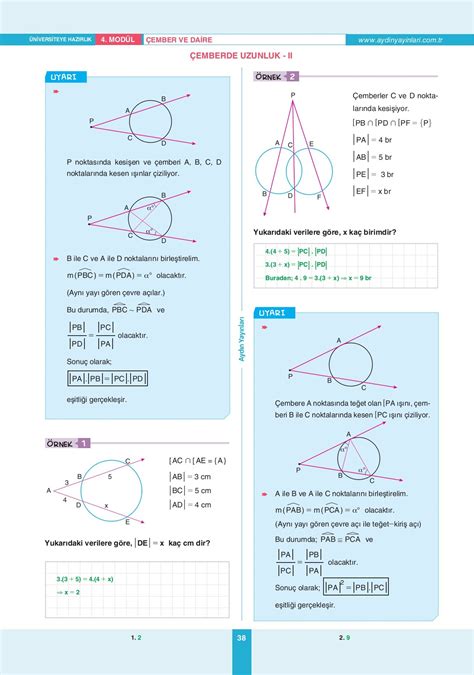 TYT AYT Geometri Ders İşleyiş Modülleri 4 Modül Çember ve Daire