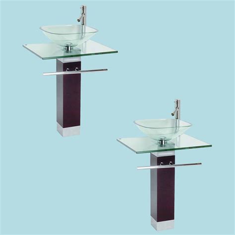 Glass Pedestal Sink Round Vessel Sink Chrome Faucet Drain Towe