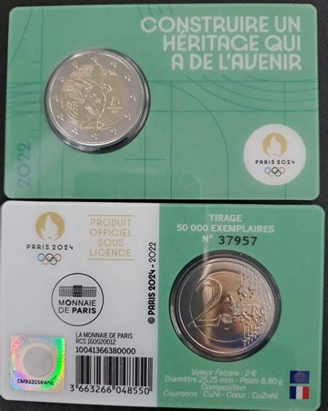 2022 FRANCIA 2 Euro Olimpiadi Di Parigi 2024 In Coincard Singolo