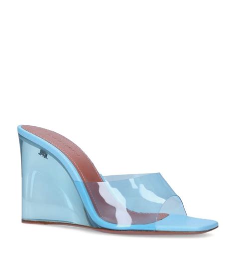 Womens Amina Muaddi Blue Lupita Glass Wedge Mules Harrods Uk