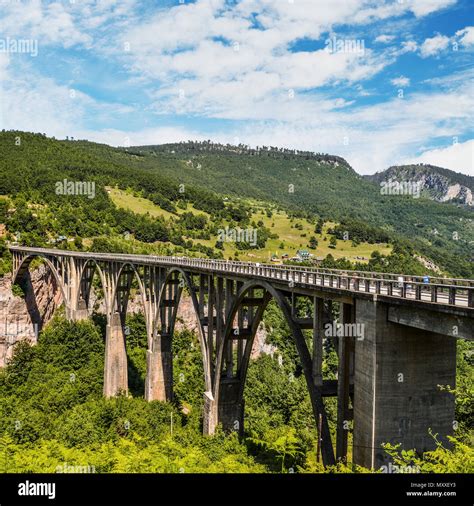 Mountain landscape, Montenegro. Durdevica Tara arc bridge in the ...