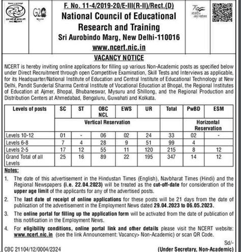 NCERT Recruitment 2023 Lower Division Clerk Assistant