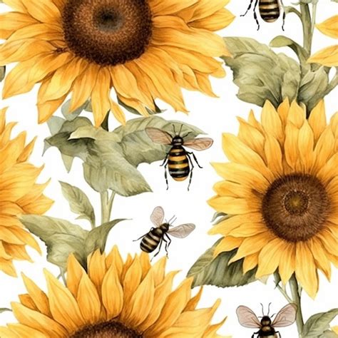 Premium Photo A Watercolor Illustration Of A Sunflower And Bees