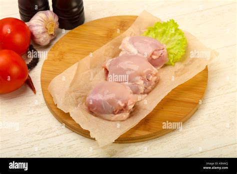 Boneless Raw Chicken Thighs Ready For Cooking Stock Photo Alamy