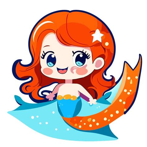 Premium Vector Mermaid With Starfish Vector Illustration Kawaii