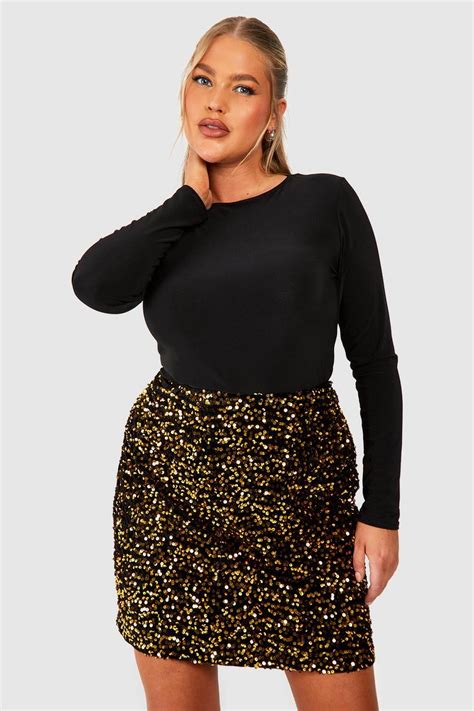 Plus Velvet Sequin Mini Skirt Boohoo Uk