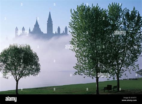 Parliament Buildings In Fog Viewed From The Canadian Museum Of