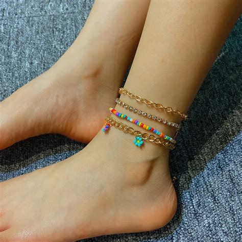 Bohemian Colorful Beads Crystal Chain Beach Anklet For Women Handmade