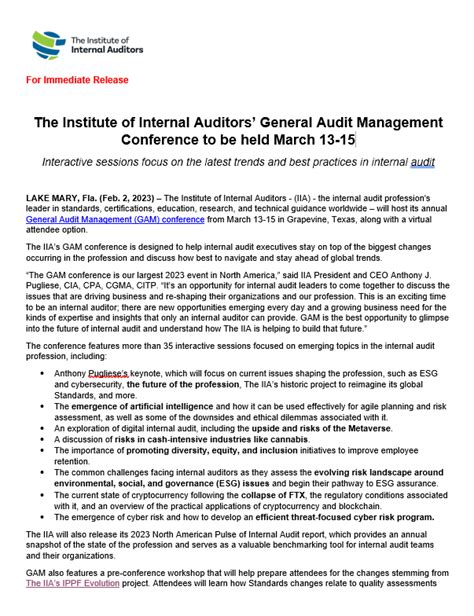 The Institute Of Internal Auditors’ General Audit Management Conference