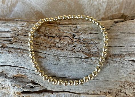 Handmade 14k Gold Filled Bead Stretch Bracelet 14k Gold Filled 4 Mm Beads Etsy