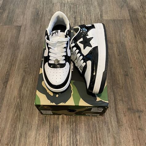 Black And white Bapesta Shoe sz 8.5 ⚪️ Excellent... - Depop