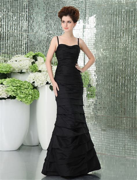 Slim Black Taffeta Floor Length Mermaid Trumpet Prom Dress