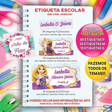 Etiqueta Escolar Personalizada Rapunzel Elo Produtos Especiais