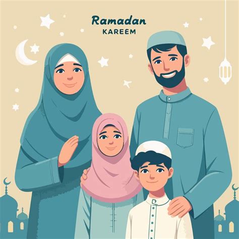 Islam musulmán Ramadán Kareem vector de la familia feliz Vector Premium