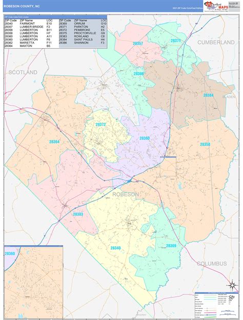 Robeson County, NC Wall Map Color Cast Style by MarketMAPS - MapSales