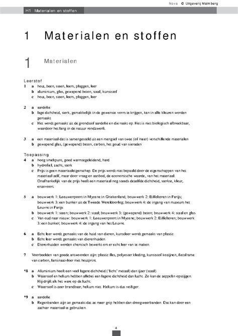 Uitwerkingen Hoofdstuk Nova V H Materialen En Stoffen