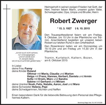 Traueranzeigen Von Robert Zwerger Trauer Bz