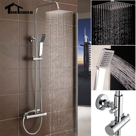 Chrome Squre Thermostatic Water Shower Faucet Set Bath Tub Shower