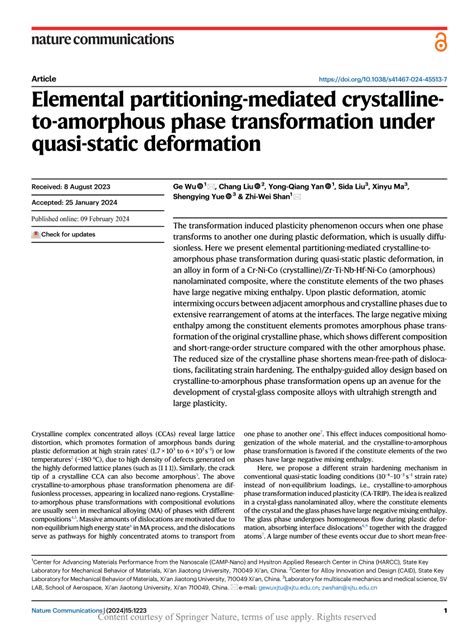 Pdf Elemental Partitioning Mediated Crystalline To Amorphous Phase