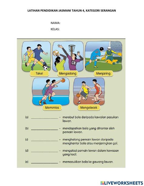 Pendidikan Jasmani Kategori Serangan Tahun 4 Worksheet Live Worksheets