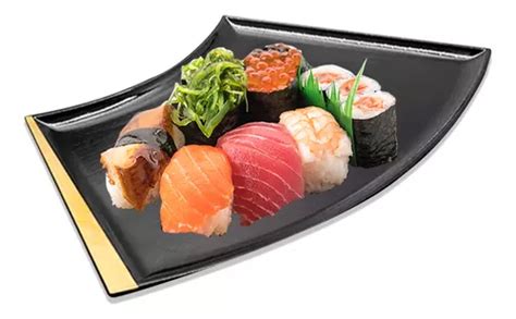 Prato Leque Japonês Sushi Sashimi Tray Preto C Ideograma