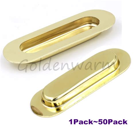 Brushed Brass Cabinet Handle Golden Flush Finger Pull Oval Recessed Knobs For Rvs Grips 1pcs