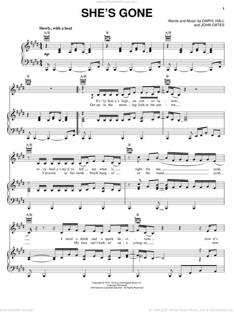 Oates She S Gone Sheet Music For Voice Piano Or Guitar Pdf