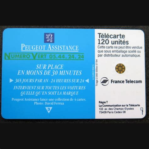 Carte téléphonique télécarte 120 unités Peugeot Assistance