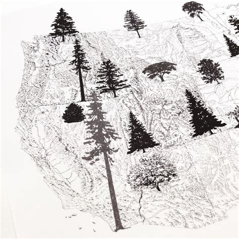 STATE Treescape Map Drawing art Print American USA State - Etsy