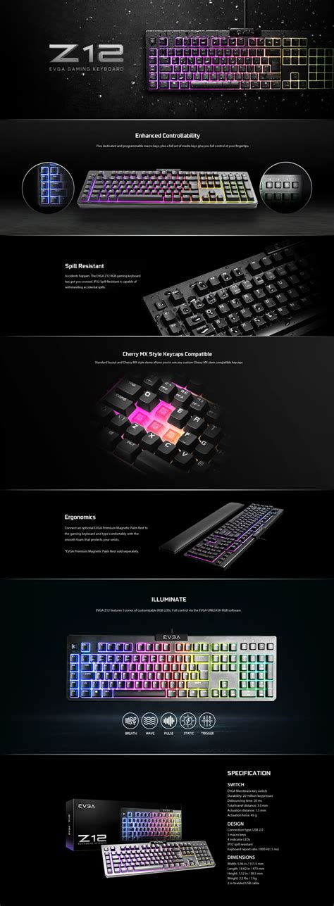 EVGA - EU - Products - EVGA Z12 RGB Gaming Keyboard, RGB Backlit LED, 5 ...