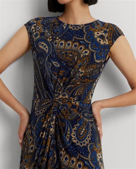 Lauren Ralph Lauren Paisley Twist Front Jersey Dress In Blue Endource