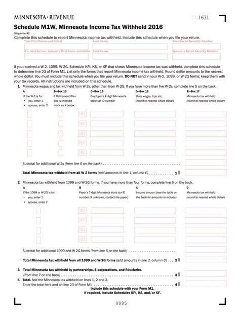 Minnesota Income Tax Withheld Minnesota Department Of Fill Out And