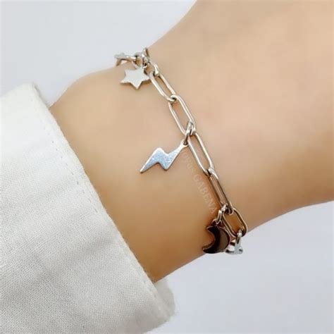 Pulsera Dijes Cielo Acero Quir Rgico Joyas Gabena