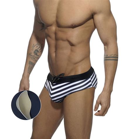 2022 New Striped Men With Push Pad Swimming Trunks Sexy Bikini European