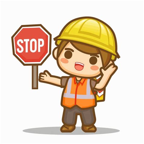 Premium Vector A Construction Worker Holding A Stop Sign With A Stop