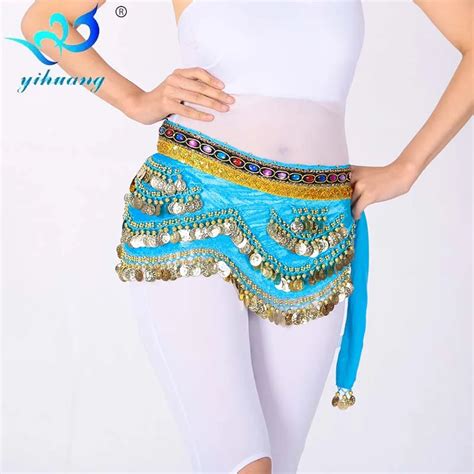 Women Belly Dance Costume Hip Scarf Belt Handmade Velvet 250 Gold Cions Wrap Skirt Waist Chain