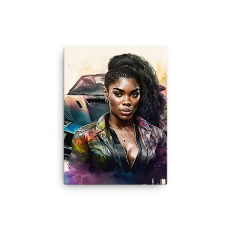 African American Strong Woman Bold In Front Of Cool Car Canvas