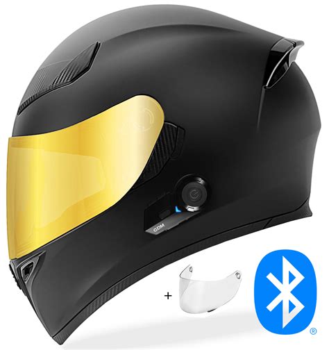 Helmet + Gold | Gdm Ghost Full Face Bluetooth Motorcycle