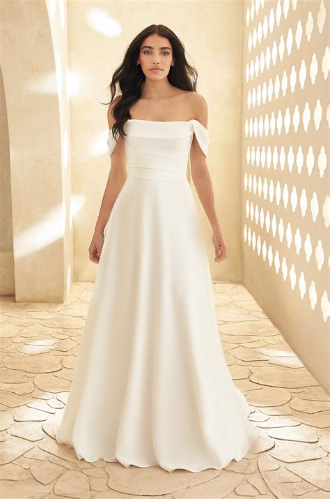 Crepe Off The Shoulder A Line Wedding Dress Kleinfeld Bridal