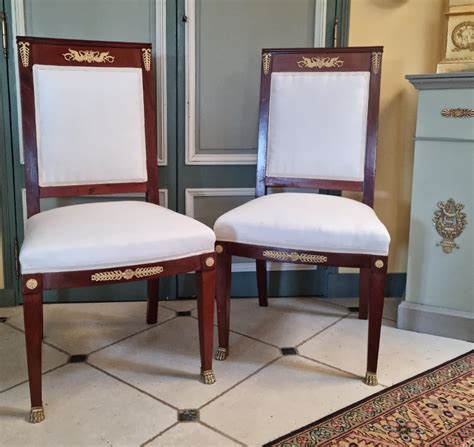 Paire De Chaises De Style Empire Acajou Et Bronze Ecritoire