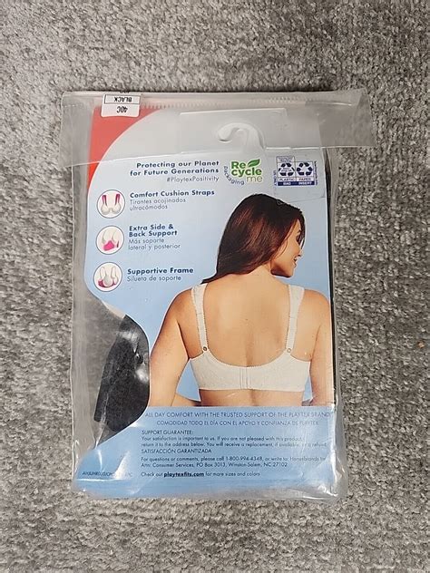 New Playtex 18 Hour Black Ultimate Shoulder Comfort Strap Wirefree Bra