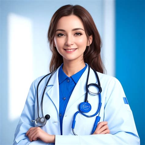 Premium Photo A Happy Female Doctor Wear Blue Uniform White Medical