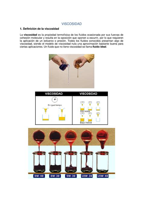 Viscosidad Práctica VISCOSIDAD 1 Definición de la viscosidad La