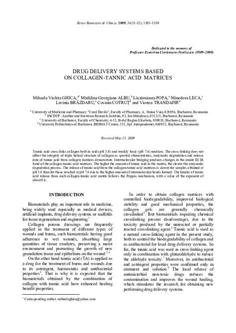 Pdf Drug Delivery Systems Based On Collagen Tannic Acid Matrices