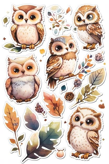 A Close Up Of A Bunch Of Stickers With Owls On Them Generative Ai