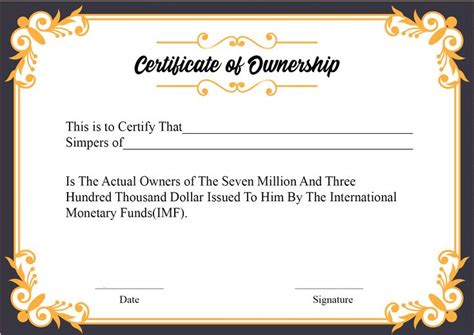 Certificate Of Ownership Template Certificate Templates Free