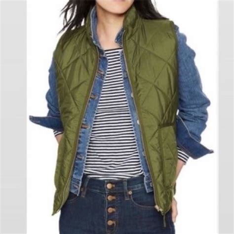 J Crew Jackets Coats Jcrew Quilted Olive Green Vest Poshmark