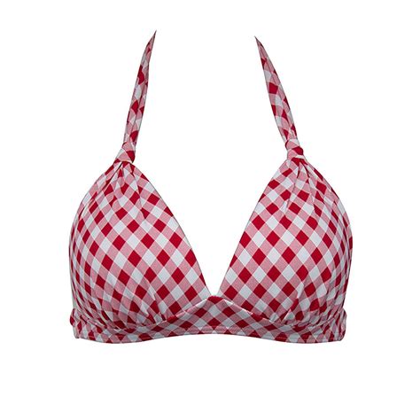 CAIVO Women Swimwear Vintage 50s Neck Tie Knot Back Soft Padding Bikini Top Swim Bathing Suit