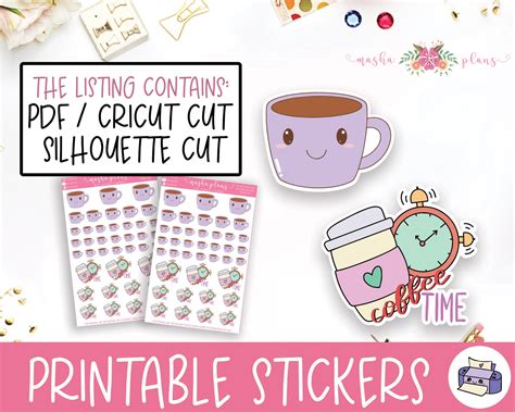 Cute Coffee Stickers Printable Planner Stickers Bullet Etsy